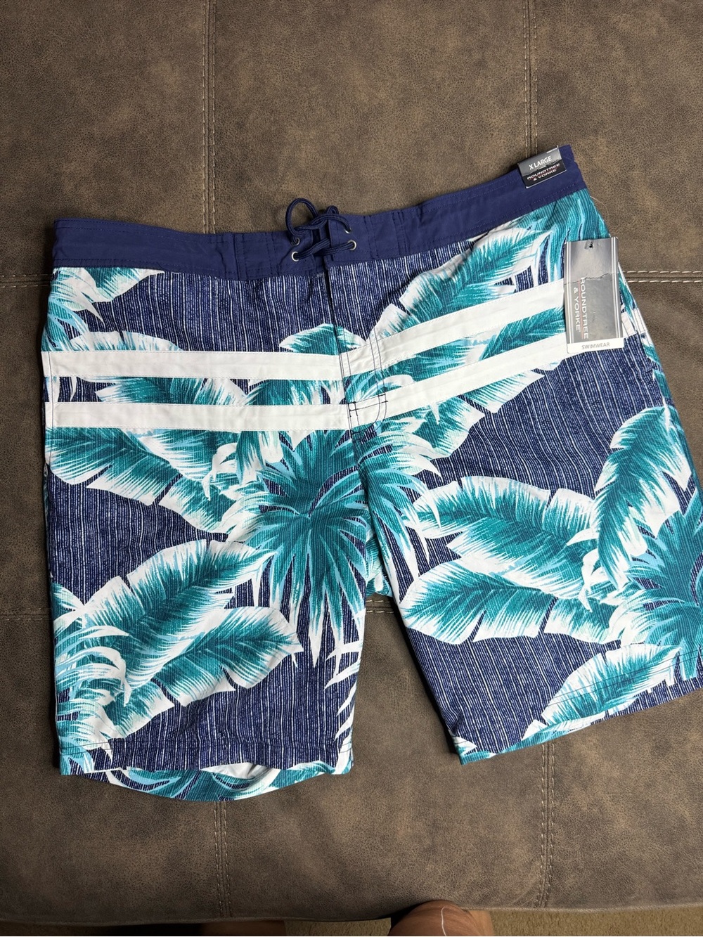 Roundtree & Yorke Navy & Teal Palm Board Shorts